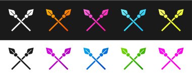 Çapraz Ortaçağ mızrakları simgesini siyah ve beyaz arkaplanda izole et. Ortaçağ silahı. Vektör.