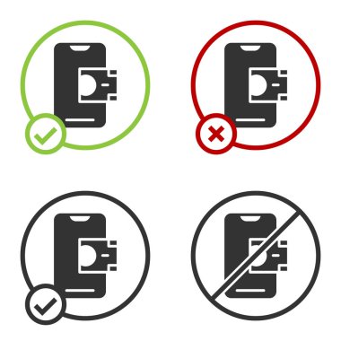Siyah Mobil bankacılık simgesi beyaz arkaplanda izole edildi. Cep telefonu ekranına cep telefonu bankacılığı yoluyla para aktar. Çember düğmesi. Vektör.