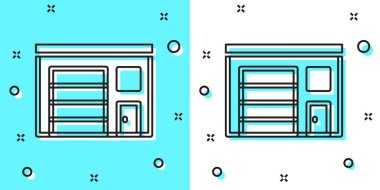 İtfaiye binasının simgesi yeşil ve beyaz arka planda izole edildi. İtfaiye binası. Rastgele dinamik şekiller. Vektör.