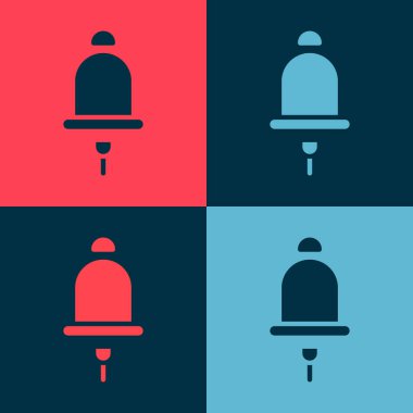 Pop Art Alarm Çanı simgesi renk arkaplanında izole edildi. Yangın alarmı. Servis zili, el zili işareti, uyarı sembolü. Vektör.