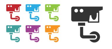 Siyah güvenlik kamerası simgesi beyaz arkaplanda izole edildi. Simgeleri renklendirin. Vektör.