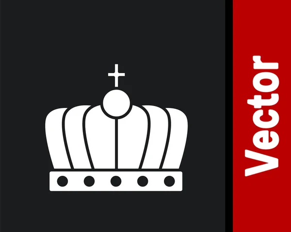 Witte Koning Kroon Pictogram Geïsoleerd Zwarte Achtergrond Vector — Stockvector