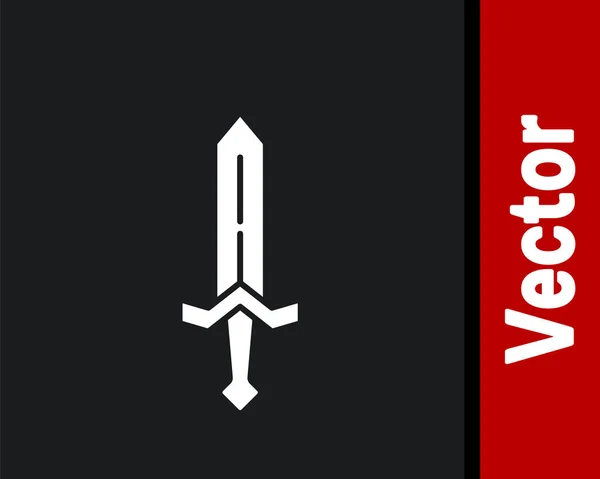 Weißes Mittelalterliches Schwertsymbol Isoliert Auf Schwarzem Hintergrund Mittelalterliche Waffe Vektor — Stockvektor