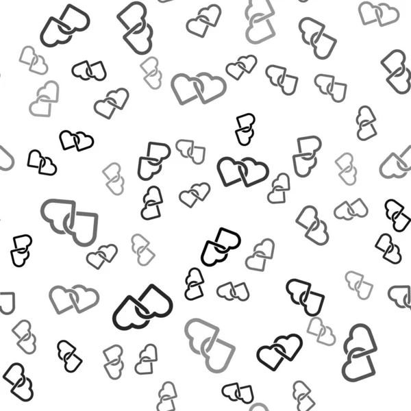 Black Two Linked Hearts Ikona Izolované Bezešvé Vzor Bílém Pozadí — Stockový vektor