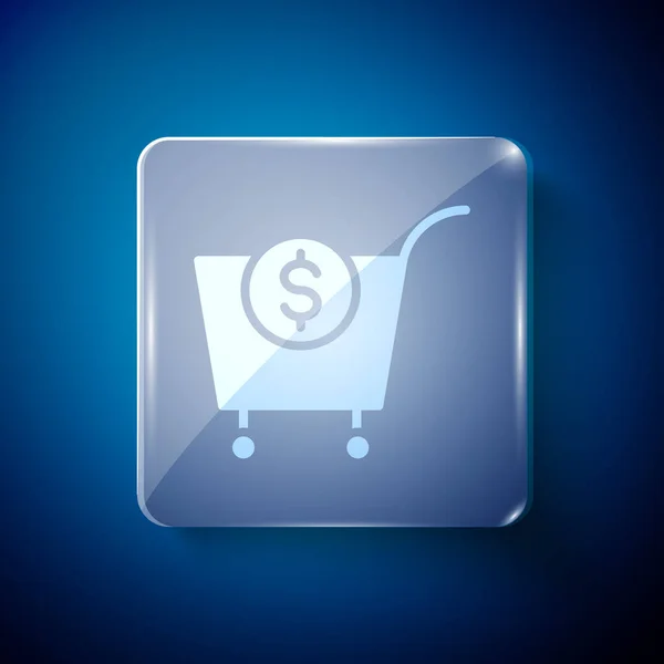 Weißer Warenkorb Und Dollarsymbol Isoliert Auf Blauem Hintergrund Online Kaufkonzept — Stockvektor