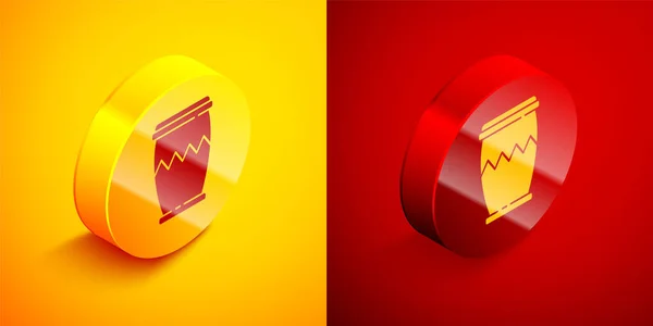 Izometrická Ikona Bubnu Izolovaná Oranžovém Červeném Pozadí Hudební Značka Symbol — Stockový vektor