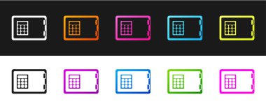 Güvenli simgeyi siyah beyaz arkaplanda izole et. Kapı, şifreli bir banka kasası. Güvenilir Veri Koruma. Vektör.