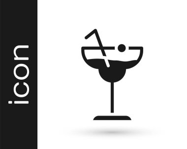 Siyah kokteyl ve alkol ikonu beyaz arka planda izole edilmiş. Vektör.