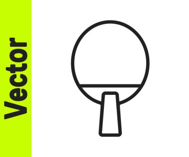 Masa tenisi ikonunu oynamak için siyah hat raketi beyaz arka planda izole edilmiş. Vektör.