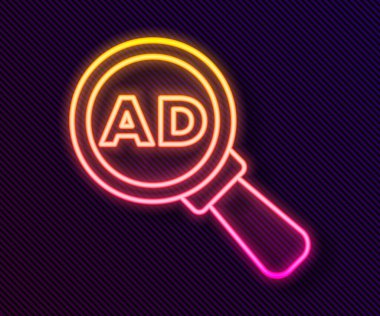 Parlayan neon hattı reklam simgesi siyah arkaplanda izole edildi. Pazarlama ve tanıtım süreci kavramı. İlgili reklamlar. Sosyal medya reklamcılığı. Vektör.