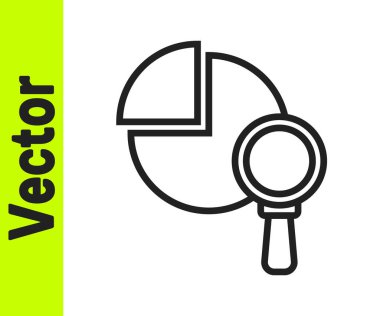 Beyaz zemin üzerinde siyah çizgi büyüteç ve veri analiz simgesi izole edildi. Vektör.