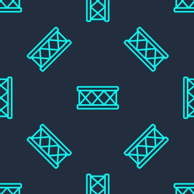 Yeşil çizgi Drum simgesi mavi arkaplanda kusursuz desen izole etti. Müzik işareti. Müzik aleti sembolü. Vektör.