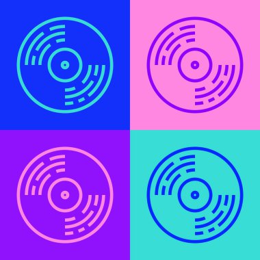 Pop sanat çizgisi Vinil disk simgesi renk arkaplanında izole edildi. Vektör.
