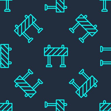 Yeşil çizgi bariyer simgesi mavi arka planda izole edilmiş. İnşaat sürecinde olan yasak bölgenin sembolü. Onarım işe yarıyor. Vektör.