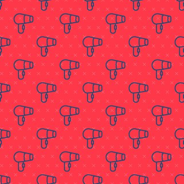 Mavi çizgi saç kurutma ikonu kırmızı arkaplanda kusursuz desen izole etti. Saç kurutma makinesi tabelası. Saç kurutma sembolü. Sıcak hava üflüyor. Vektör.