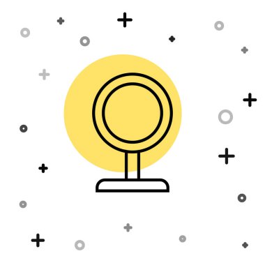 Siyah çizgi yuvarlak makyaj aynası ikonu beyaz arkaplanda izole edilmiş. Rastgele dinamik şekiller. Vektör.