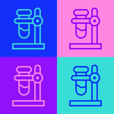 Popüler sanat çizgisi cam tüp tüpü renkli arkaplanda izole edilmiş bir simge üzerinde. Laboratuvar ekipmanları. Vektör.
