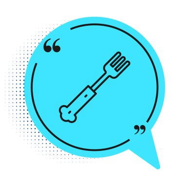 Siyah Fork simgesi beyaz arkaplanda izole edildi. Çatal bıçak sembolü. Mavi konuşma balonu sembolü. Vektör.
