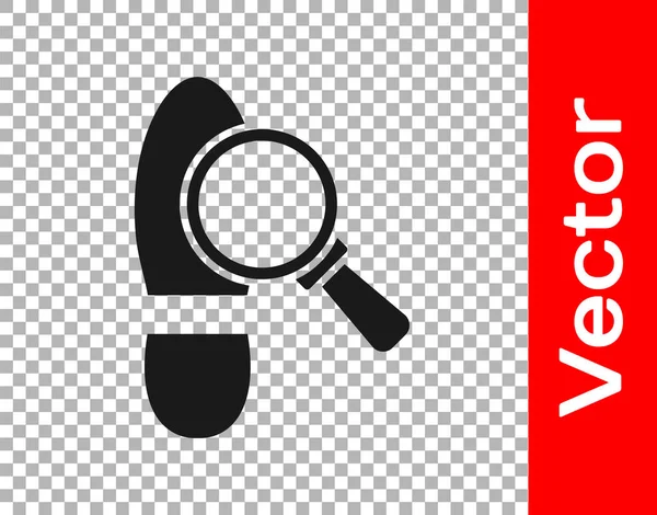 Black Magnifying Glass Footsteps Icon Isolated Transparent Background Detective Investigating — Stock Vector