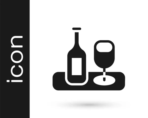 Bottiglia Vino Nero Con Icona Vetro Isolata Sfondo Bianco Vettore — Vettoriale Stock
