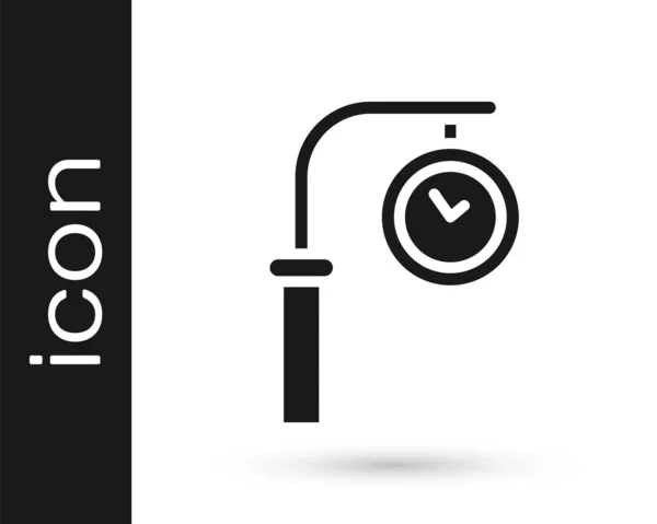 Horloge Gare Noire Icône Isolée Sur Fond Blanc Vecteur — Image vectorielle