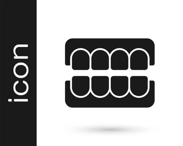 Μαύρο Εικονίδιο Ψεύτικο Σαγόνι Απομονώνονται Λευκό Φόντο Οδοντικό Σαγόνι Οδοντοστοιχίες — Διανυσματικό Αρχείο