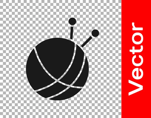 Bola Hilo Negro Con Agujas Punto Icono Aislado Sobre Fondo — Vector de stock