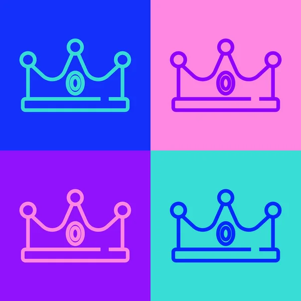 Pop Art Line Icono Corona King Aislado Sobre Fondo Color — Vector de stock