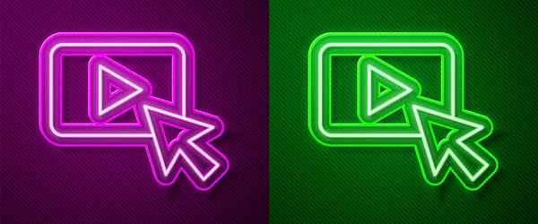 Glowing Neon Line Advertising Icon Isolated Purple Green Background Concept — Stock Vector