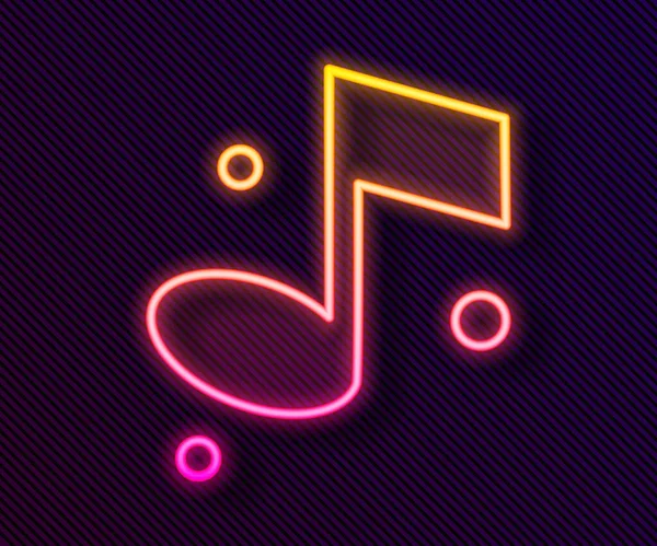Parlayan Neon Çizgisi Müzik Notası Ton Simgesi Siyah Arkaplanda Izole — Stok Vektör