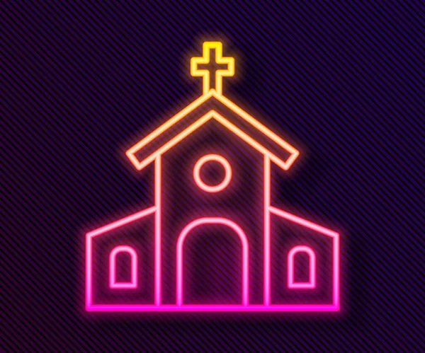 Λαμπερό Νέον Γραμμή Εκκλησία Κτίριο Εικονίδιο Απομονώνονται Μαύρο Φόντο Χριστιανική — Διανυσματικό Αρχείο