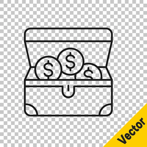 Black Line Treasure Chest Icon Isolated Transparent Background Vector — Stock Vector