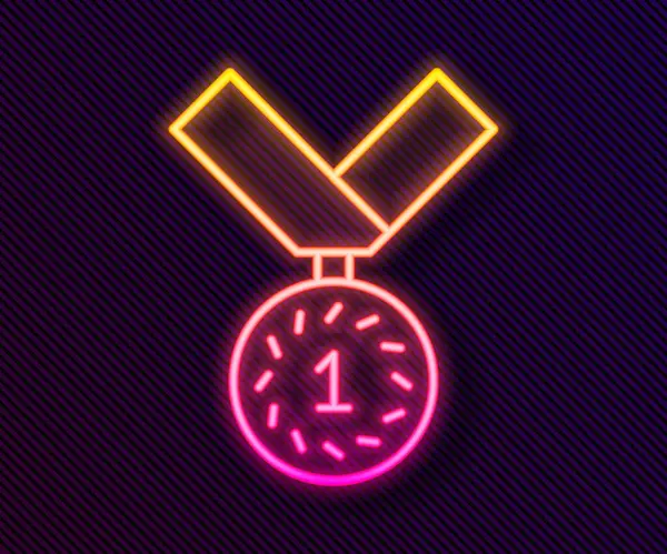 Zářící Neonová Čára Ikona Medaile Izolovaná Černém Pozadí Symbol Vítěze — Stockový vektor