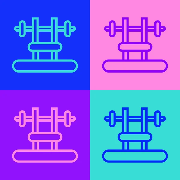 在色彩背景上孤立的带有倒刺图标的弹出艺术线条工作台 健身房设备 健身理念 — 图库矢量图片