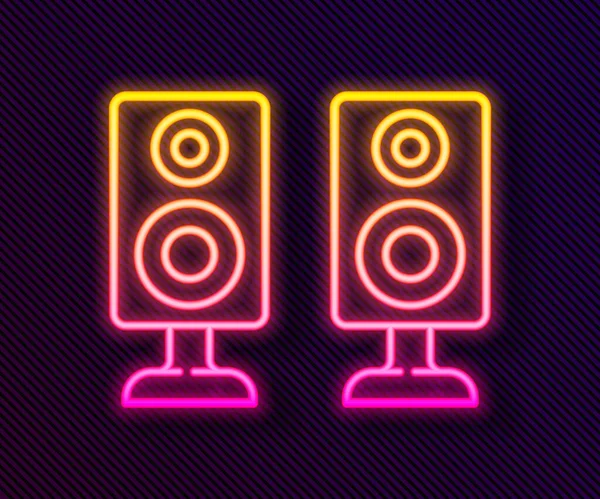 Glowing Neon Line Stereo Speaker Icon Isolated Black Background Suara - Stok Vektor