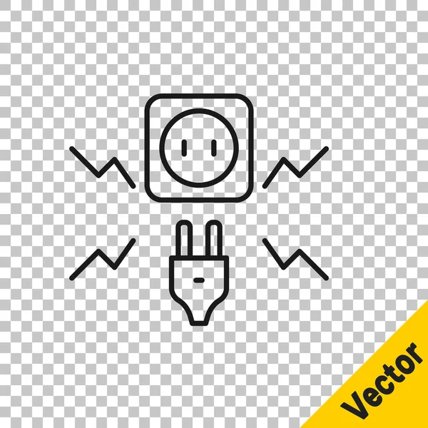 Schwarze Linie Verbindet Stecker Mit Funkensymbol Auf Transparentem Hintergrund Vektor — Stockvektor