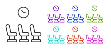 Siyah çizgi bekleme odası simgesi beyaz arkaplanda izole edildi. Simgeleri renklendirin. Vektör.