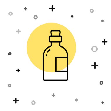 Siyah çizgili alkol, beyaz arka planda izole edilmiş rom şişesi ikonu. Rastgele dinamik şekiller. Vektör.