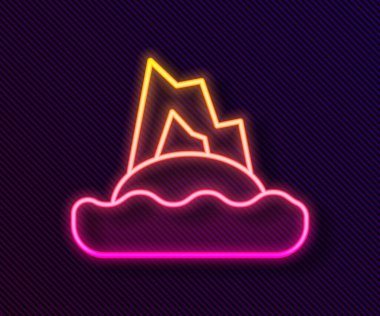 Okyanus simgesinde parlayan neon hattı siyah arka planda izole edilmiş tropikal ada. Okyanus ve palmiyelerle kaplı bir manzara. Seyahat et. Vektör.