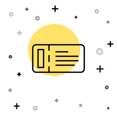 Gemi ikonu ile seyahat için siyah hat Cruise bileti beyaz arka planda izole edildi. Yolcu gemisiyle seyahat edin. Cennete seyahatler. Rastgele dinamik şekiller. Vektör.