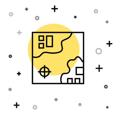 Beyaz arka planda izole edilmiş siyah çizgi dünya seyahat haritası. Rastgele dinamik şekiller. Vektör.