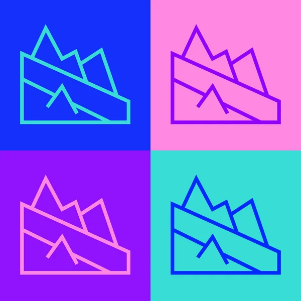 Pop Art Line Icono Descenso Montaña Aislado Sobre Fondo Color — Archivo Imágenes Vectoriales