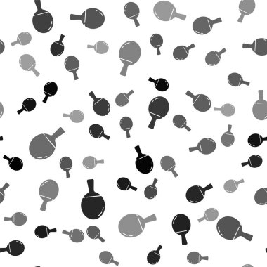 Masa tenisi ikonunu oynamak için siyah raket beyaz arka planda izole edilmiş pürüzsüz desen. Vektör İllüstrasyonu.