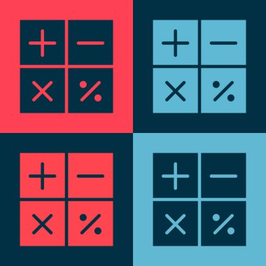Pop Art Calculator simgesi renk arkaplanında izole edildi. Muhasebe sembolü. İş hesaplamaları matematik eğitimi ve finans. Vektör İllüstrasyonu.