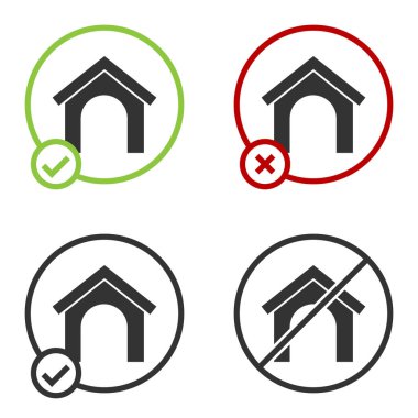 Siyah Köpek Evi simgesi beyaz arkaplanda izole edilmiş. Köpek kulübesi. Çember düğmesi. Vektör.