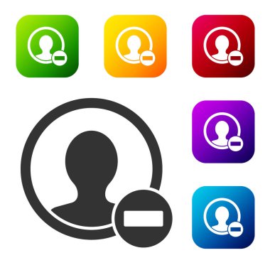 Beyaz arkaplanda siyah hesap ekranı simgesi oluştur. Renkli kare düğmelerle simgeleri ayarla. Vektör.