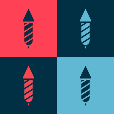 Pop Art Firework roket ikonu renk arkaplanında izole edildi. Eğlence partisi anlayışı. Patlayıcı havai fişek sembolü. Vektör.