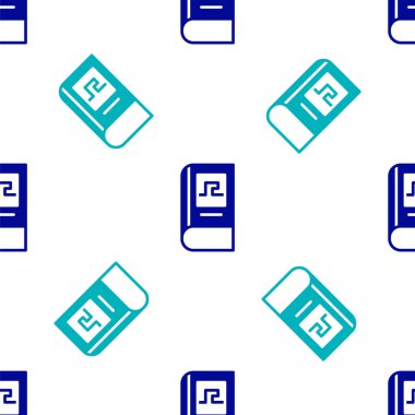 Mavi Yunan tarih kitabı ikonu beyaz arka planda kusursuz desen izole etti. Vektör.