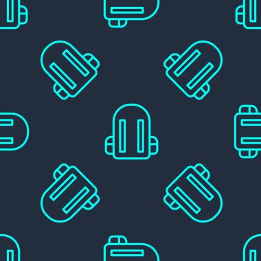 Yeşil çizgi okul sırt çantası ikonu mavi arka planda izole edilmiş pürüzsüz desen. Vektör İllüstrasyonu.