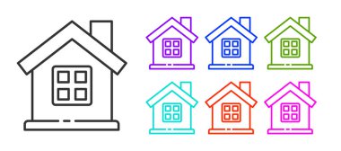 Beyaz arka planda siyah çizgi ev simgesi izole edildi. Ev sembolü. Simgeleri renklendirin. Vektör İllüstrasyonu.